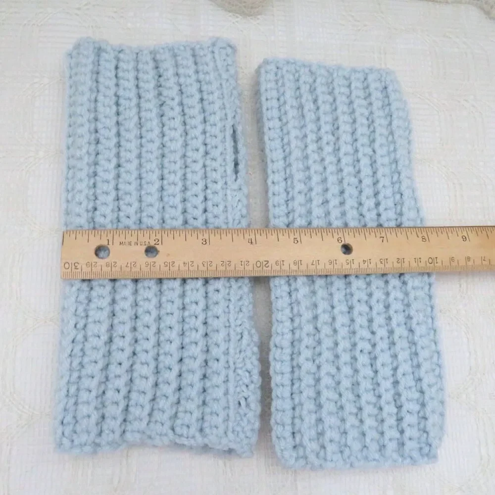 Handmade Crocheted Fingerless Gloves, Pale Aqua Acrylic Mittens for Women